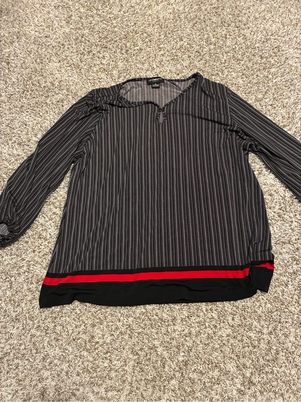 Liz Claiborne Black Striped Blouse with Red Accent